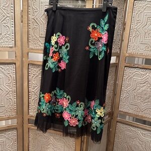 Floral Embroidered Black Skirt
